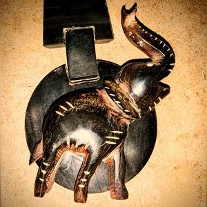 Vintage Wood Carved Elephant Necklace